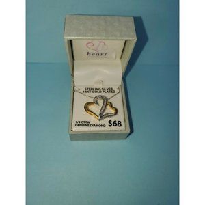 Double Heart Pendant in Sterling Silver and 18k Gold 18" with 1/5 CTTW Diamond